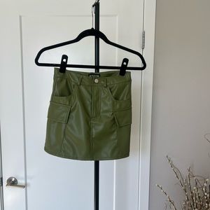 PrettyLittleThing Olive Green Faux Leather Mini Skirt